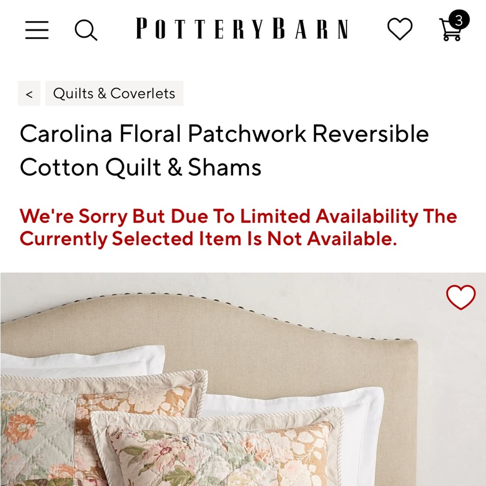 Pottery Barn full/queen reversible quit. Used but in excellent condition.
